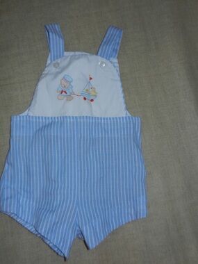 Vintage Blue Striped Baby Embroidered Romper